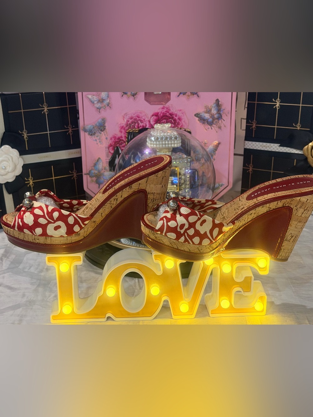 EUC🌺❤️Marc Jacobs 
Red and Cream Cork Platform Slide Mules. - Picture 8 of 9